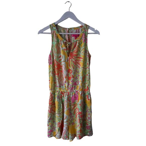 Lilly Pulitzer Challis Romper Sleeveless Floral Happy Place Yellow Women Size XS - Picture 2 of 16